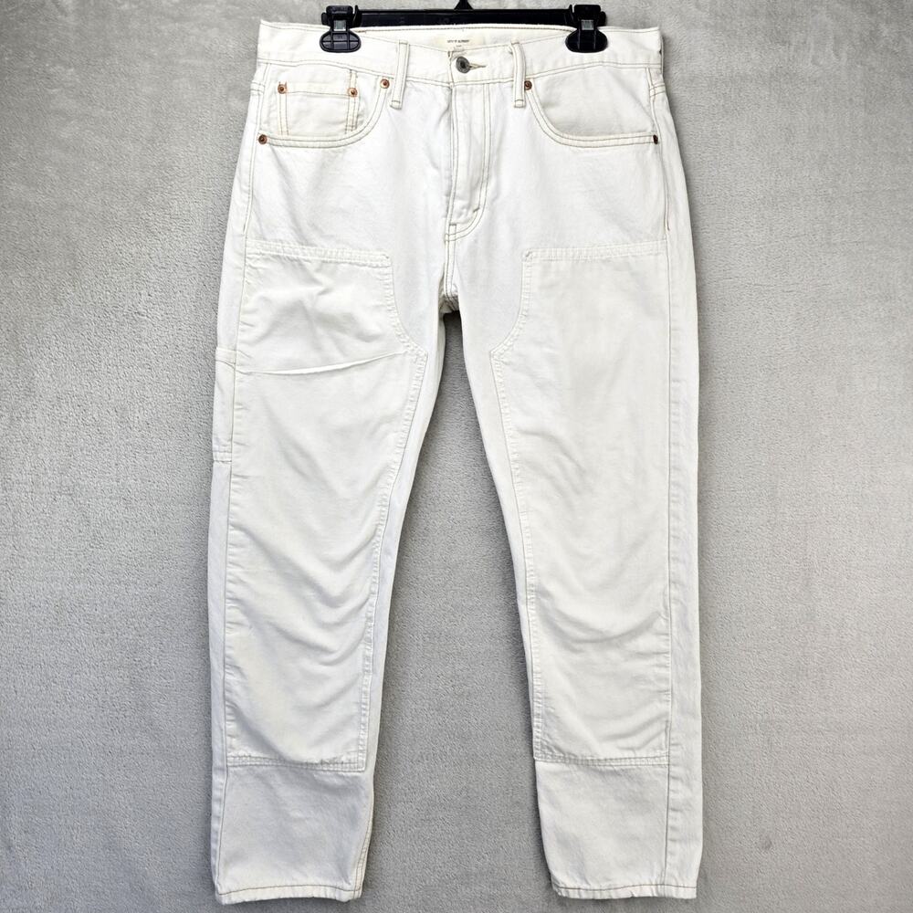 Levis 502 Altered Jeans Mens 33x27 White Tapered Regular Fit Double Knee Denim
